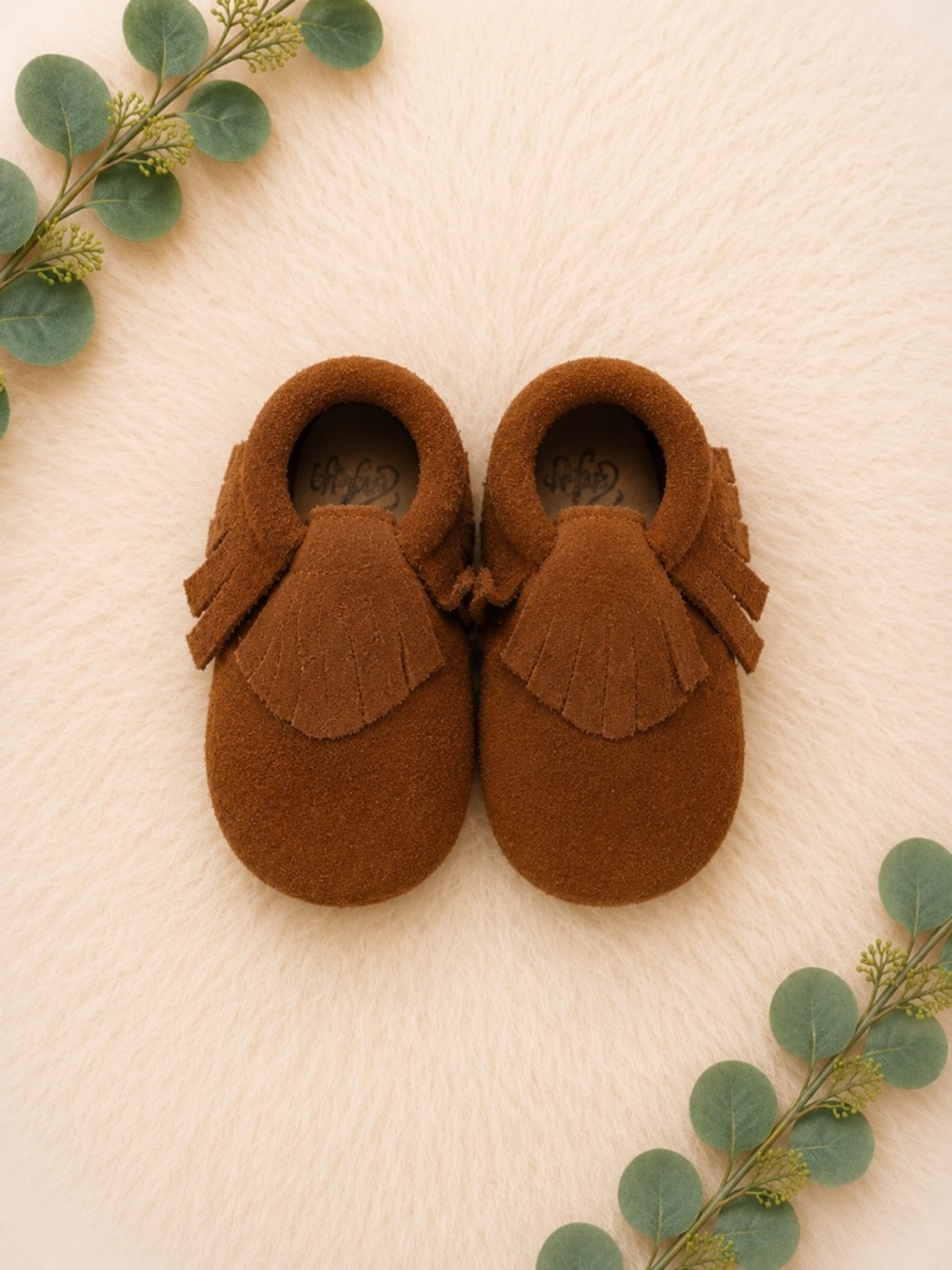 Baby Tan Leather Fringe Moccasin Shoes
